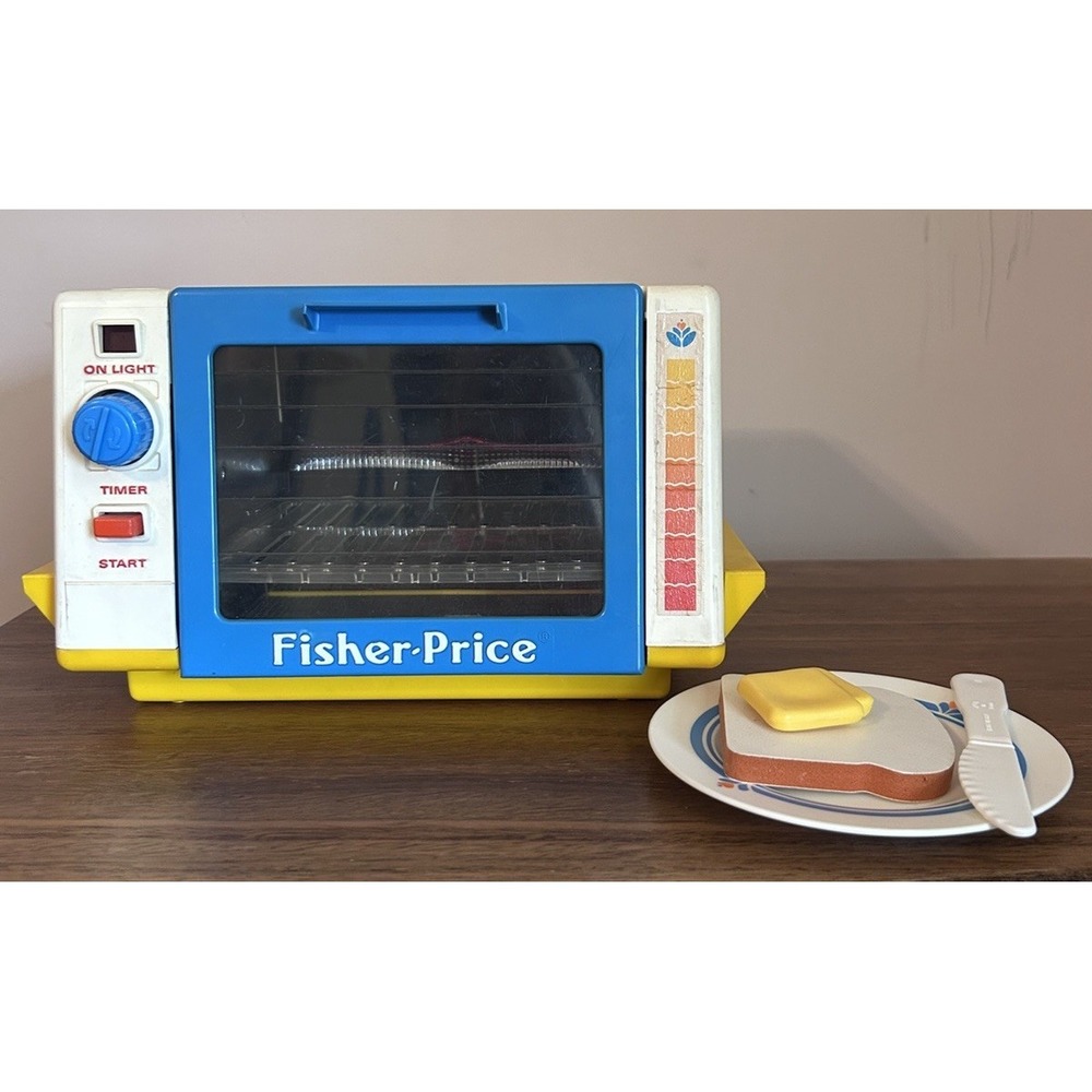 Vintage Fisher Price Golden Glow Oven Tray Plate Bread Butter Knife Timer Dings
